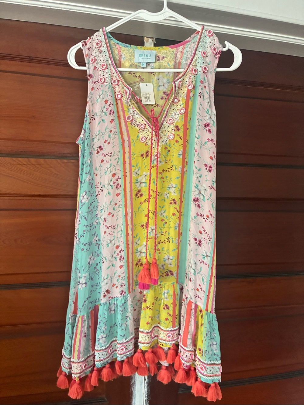 TAJ by Sabrina Crippa Yellow Floral Beaded Sundress